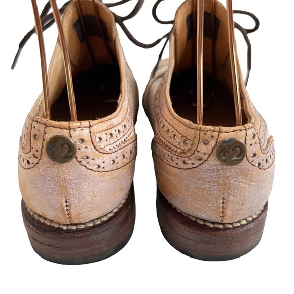 Bed Stu oxfords Lita 7 beige crackled distressed leather wing tip lace up flat - Picture 4 of 11